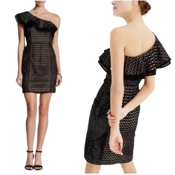 J. Crew Collection One-Shoulder Ruffle Dress Black In Eyelet Size 2 NWT - Picture 1 of 11